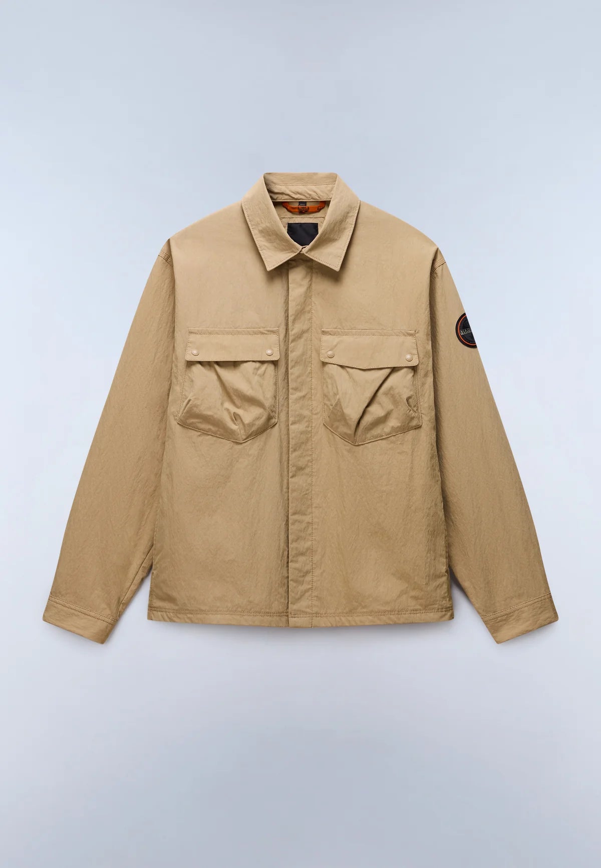 Brown Napapijri Leoras overshirt with button-front and chest pockets, styled as a casual over shirt.