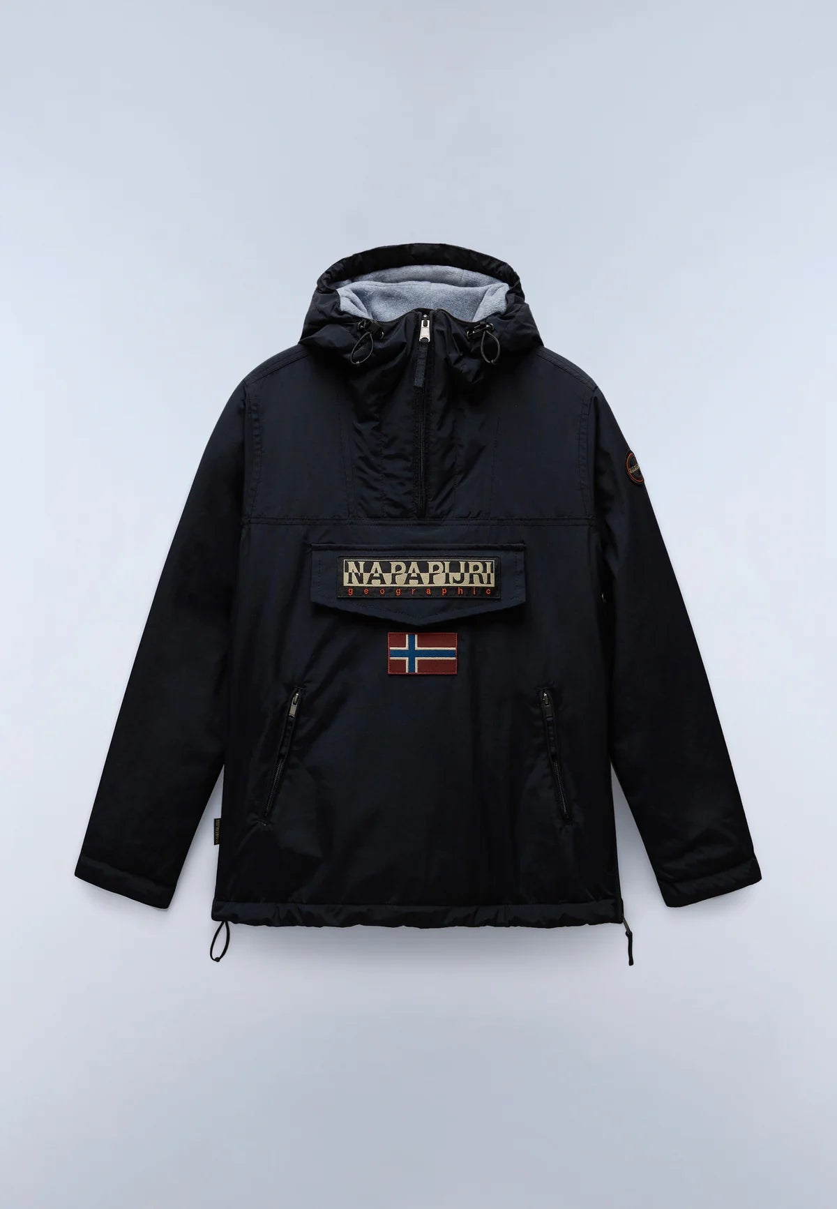 Napapijri Rainforest fleece-lined black jacket with front pockets, perfect for outdoor wear and casual style.