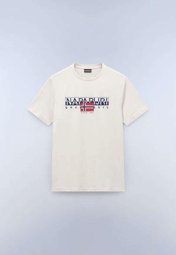 Napapijri Aylmer beige T-shirt featuring a classic crewneck and minimalist design, displayed on a neutral background.