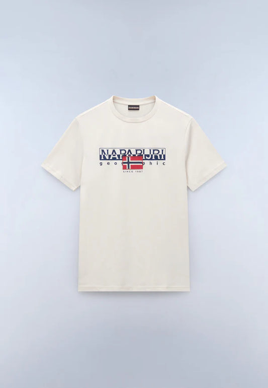 Napapijri Aylmer beige T-shirt featuring a classic crewneck and minimalist design, displayed on a neutral background.