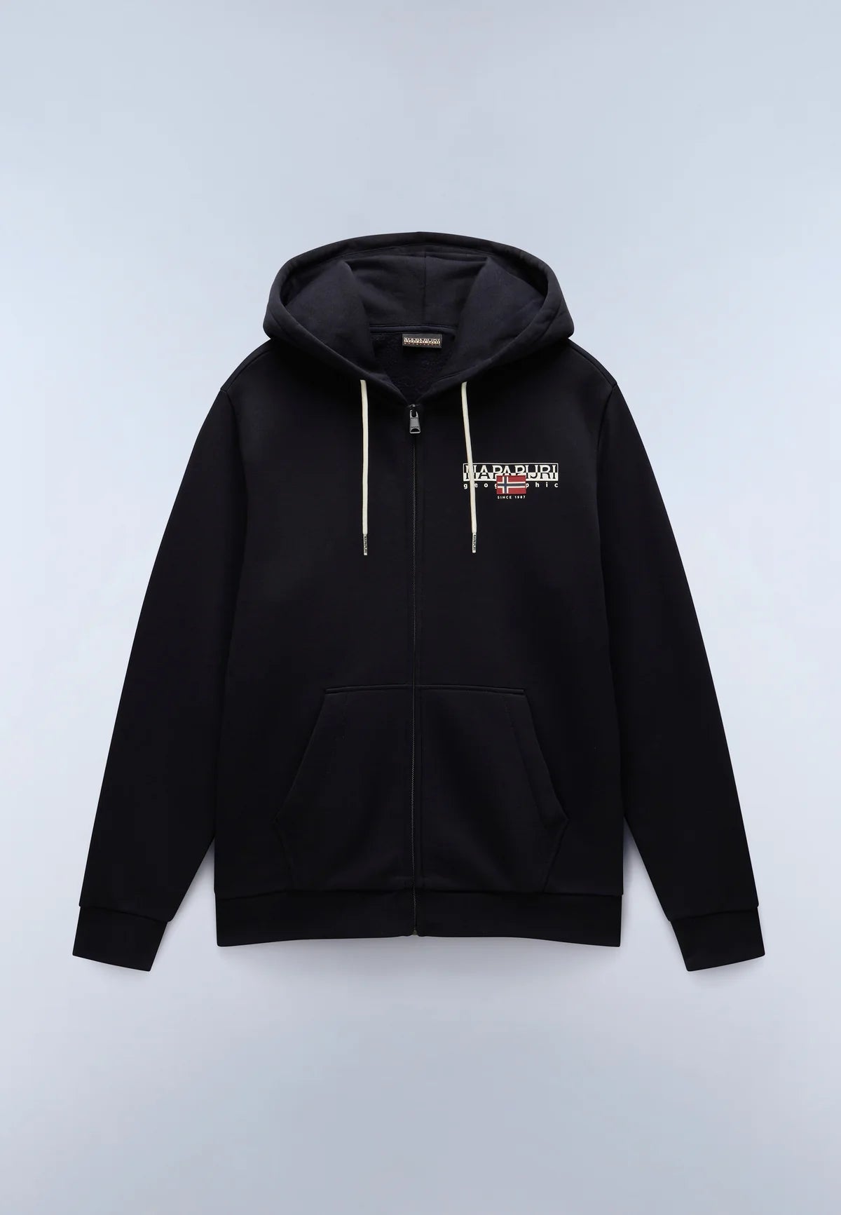 Napapijri B-Aylmer Zip Hood in black, stylish men's jacket with front zipper and hood, perfect for casual outdoor wear.