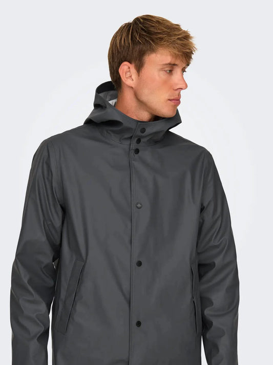 Only and Sons Onsluca Rain Coat Grey - RD1 Clothing