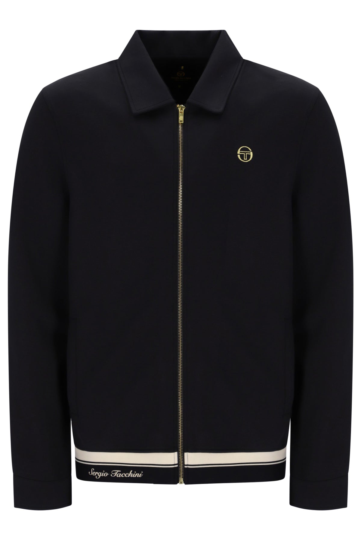 Sergio Tacchini Ombra black track top with zip-up front and sporty collar, made of lightweight athletic fabric.