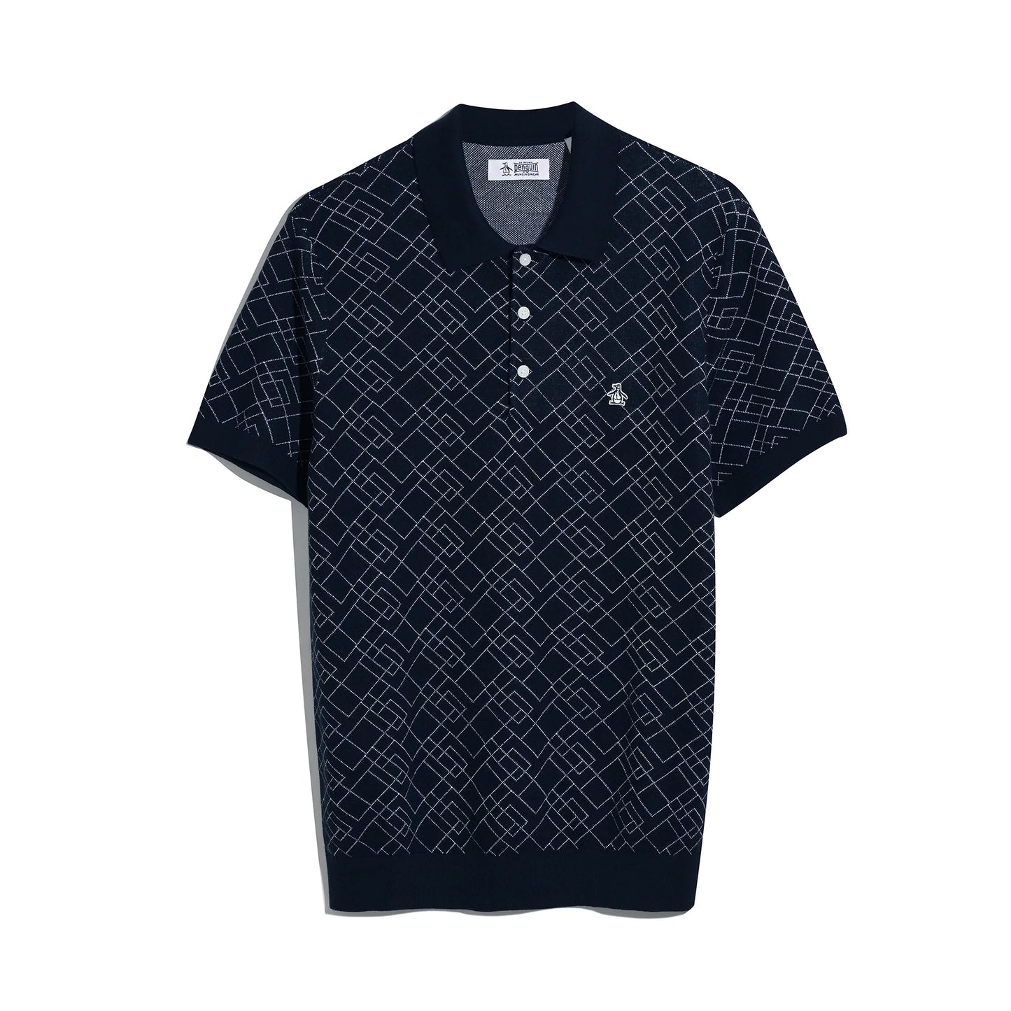Original Penguin Jaquard Sweater Polo Shirt In Dark Sapphire
