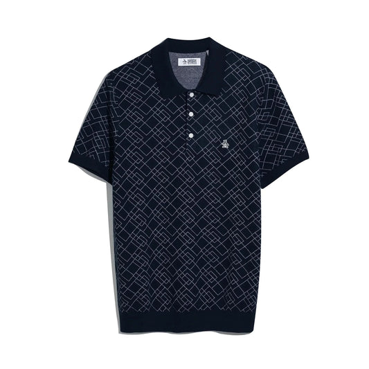 Original Penguin Jaquard Sweater Polo Shirt In Dark Sapphire - RD1 Clothing