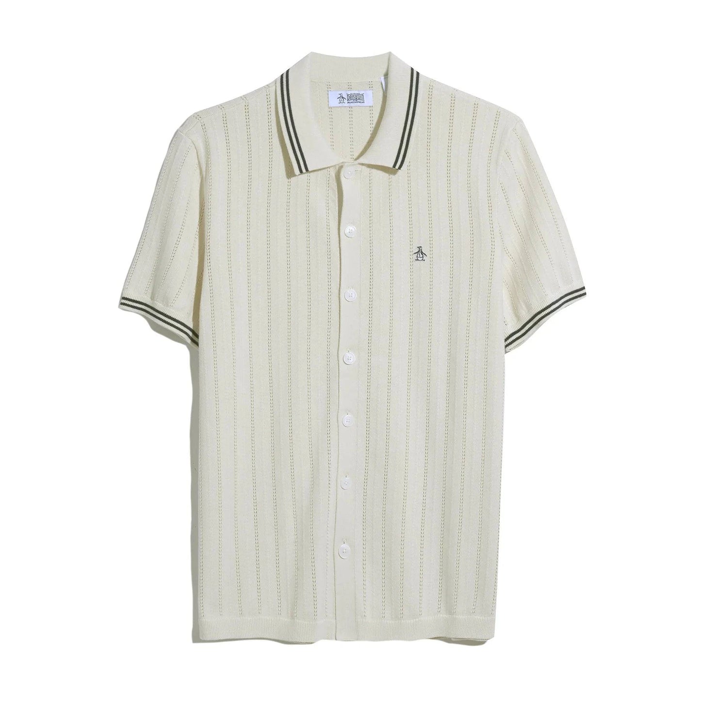 Original Penguin Drop Needle Button Front Sweater Polo Shirt In Birch - RD1 Clothing