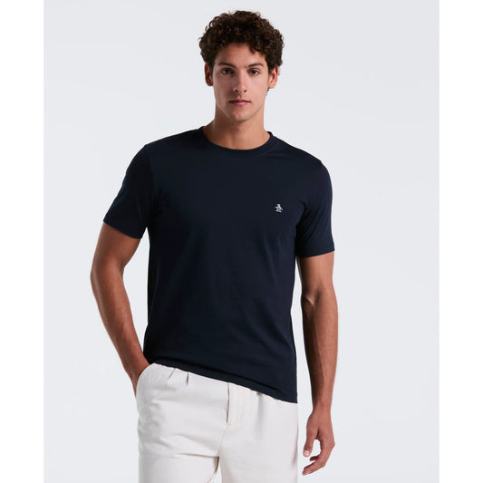 Original Penguin dark sapphire organic cotton T-shirt with embroidered Pin Point logo, casual men's short-sleeve top.