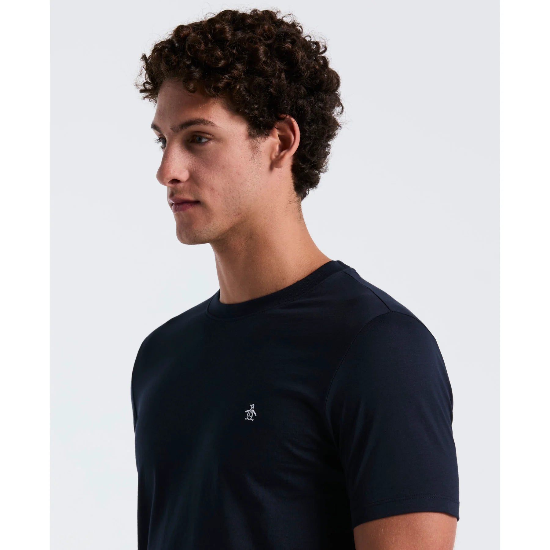 Original Penguin dark sapphire organic cotton T-shirt with embroidered logo and pinpoint detail, casual and comfortable fit.