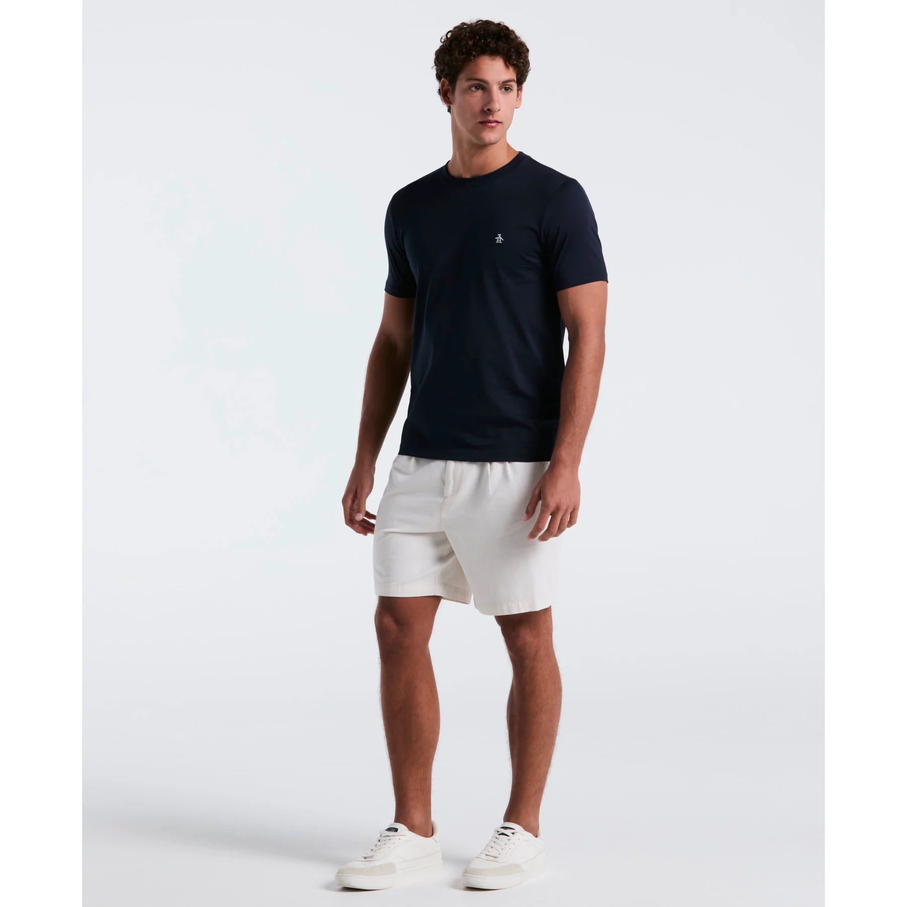 Original Penguin dark sapphire organic cotton T-shirt with pin point embroidered logo, casual and comfortable men's apparel.