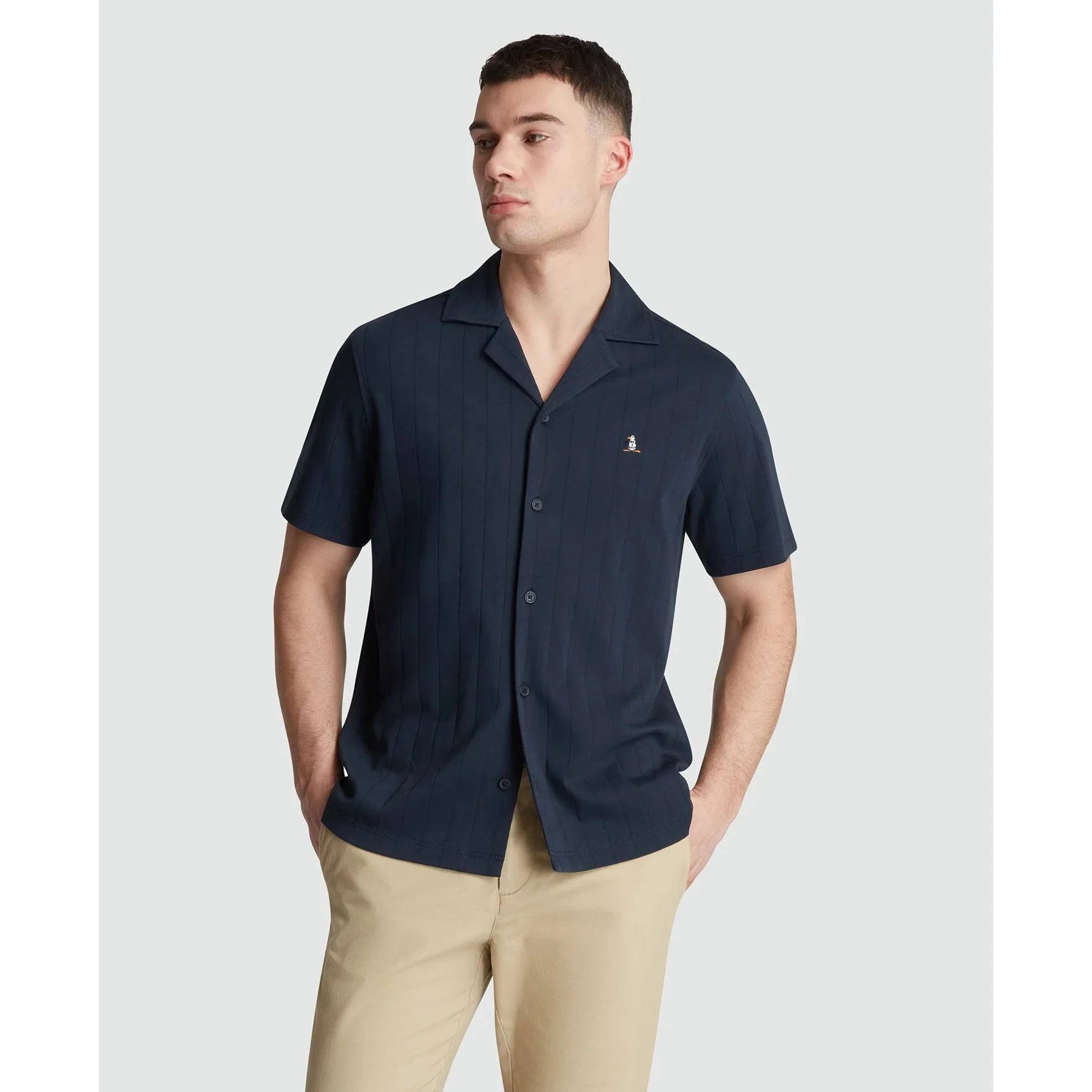 Original Penguin Short Sleeve Shirt With Camp Collar in Dark Sapphire - RD1 Clothing