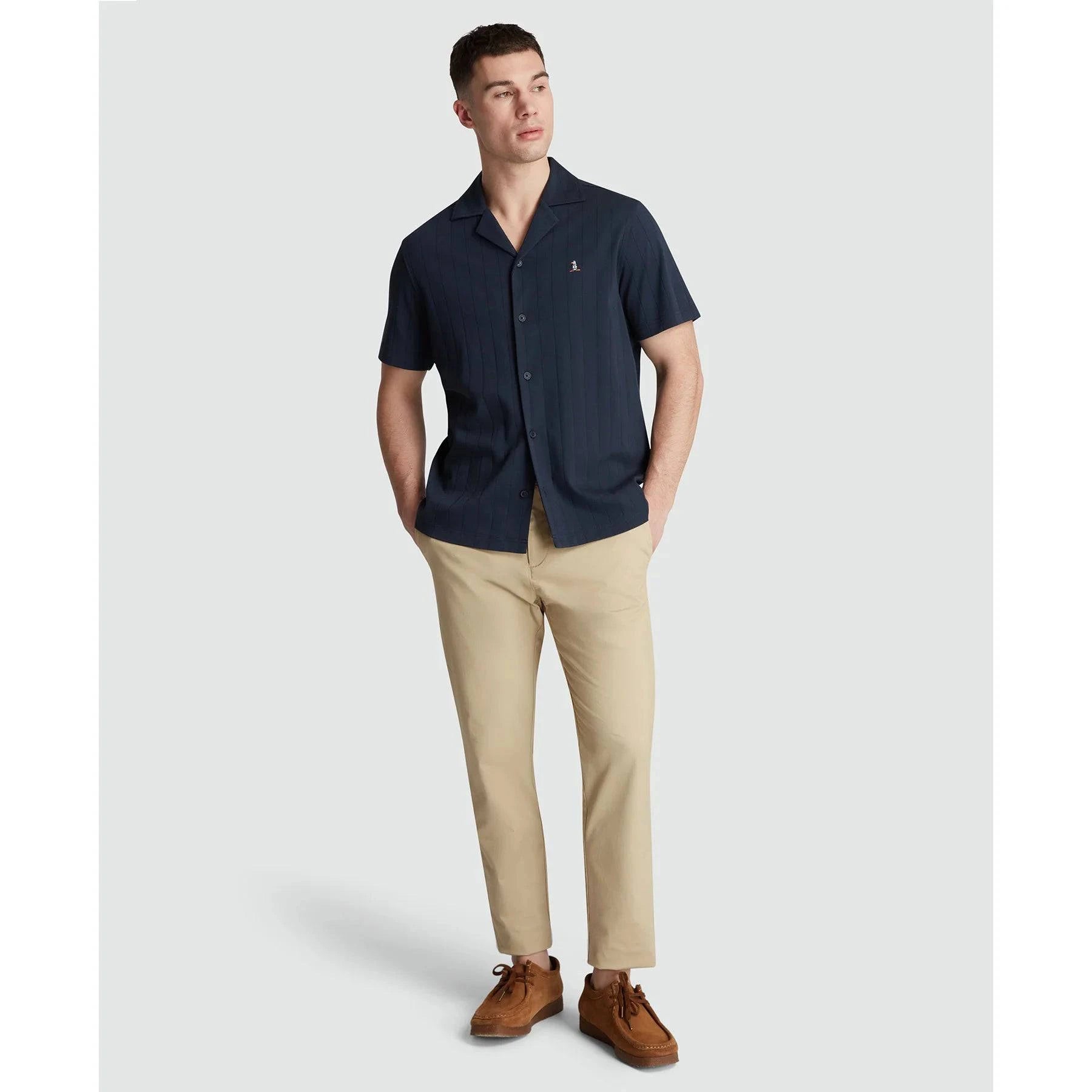 Original Penguin Short Sleeve Shirt With Camp Collar in Dark Sapphire - RD1 Clothing
