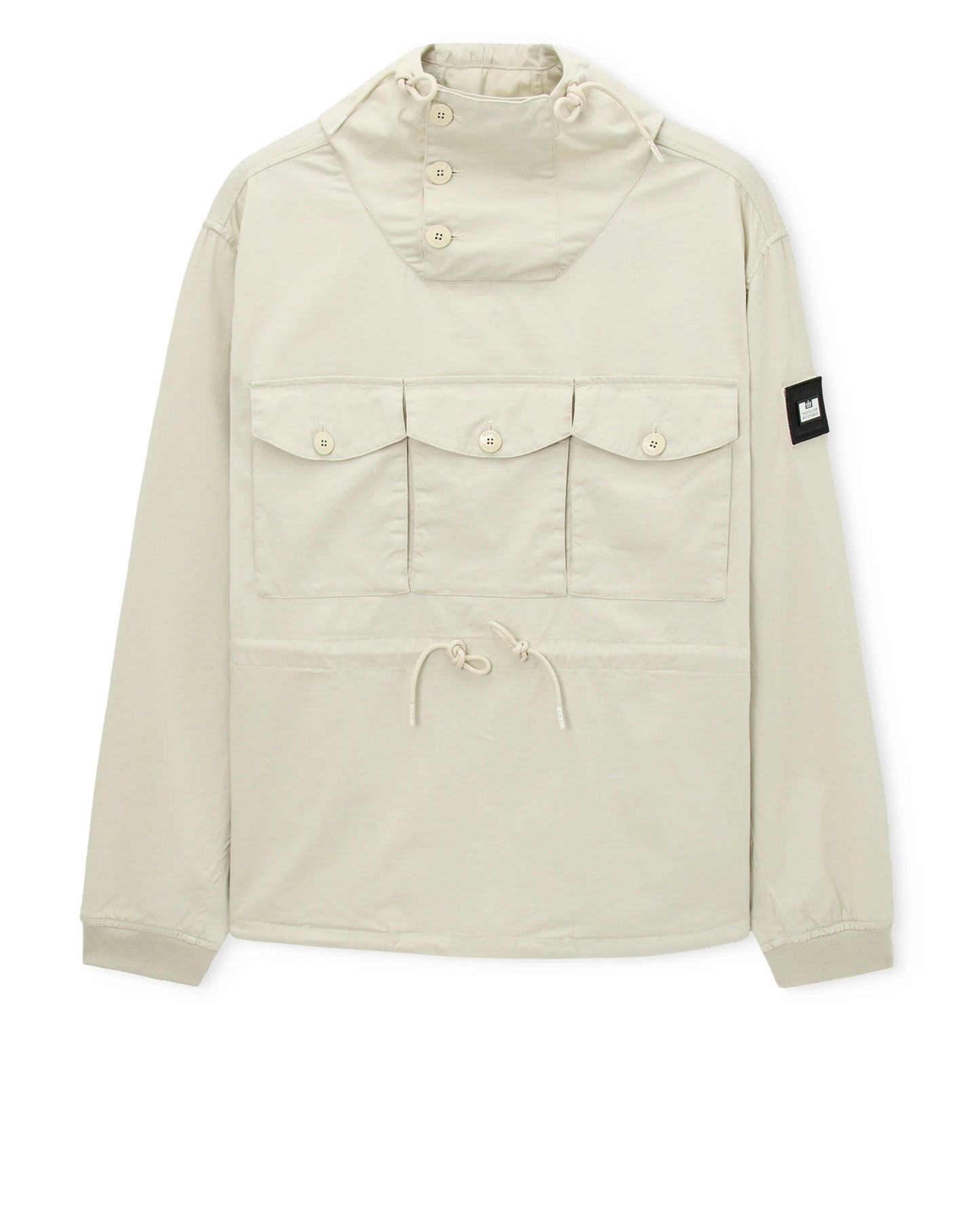 Weekend Offender Kovags Over-Top jacket in cement color, featuring a casual design with a front zipper and adjustable hood.