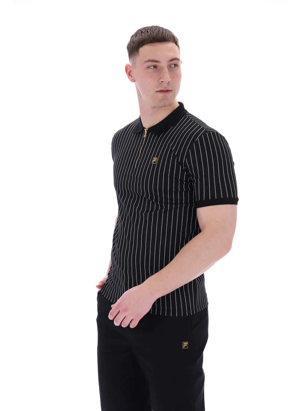 Fila Patton Jacquard Stripe Polo in Black/Egret