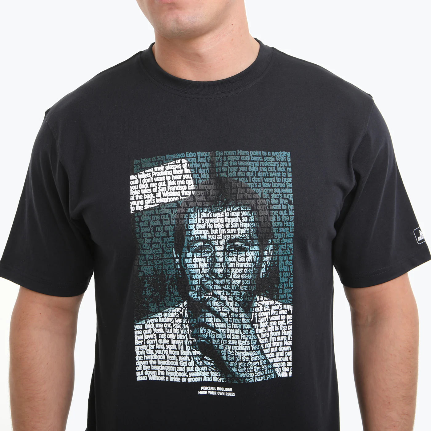 Peaceful Hooligan San Francisco navy T-shirt featuring a city skyline graphic on the front.