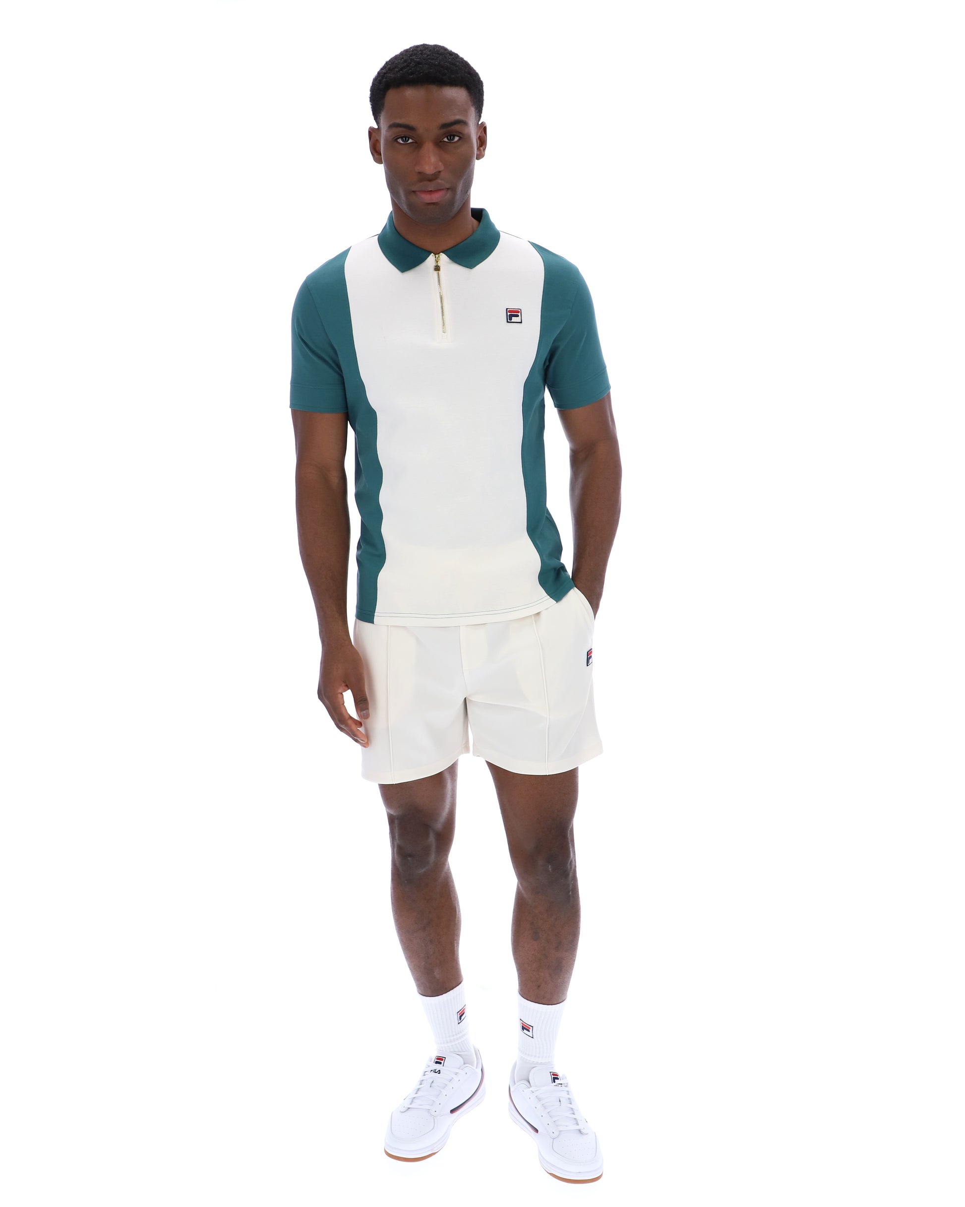 Fila Vintage Pierro Cut and Sew Zip Polo Mediterranea/Gardenia - RD1 Clothing