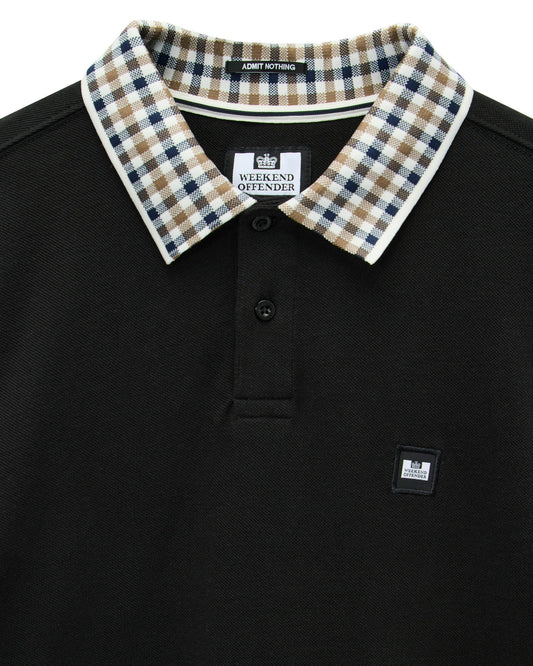 Weekend Offender Lindley Long Sleeve Polo Shirt Black