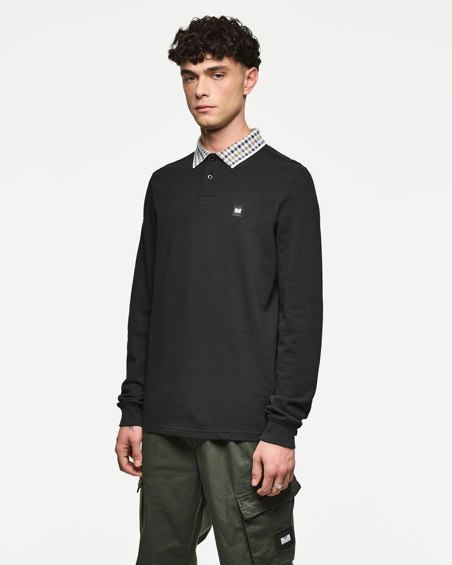 Weekend Offender Lindley Long Sleeve Polo Shirt Black