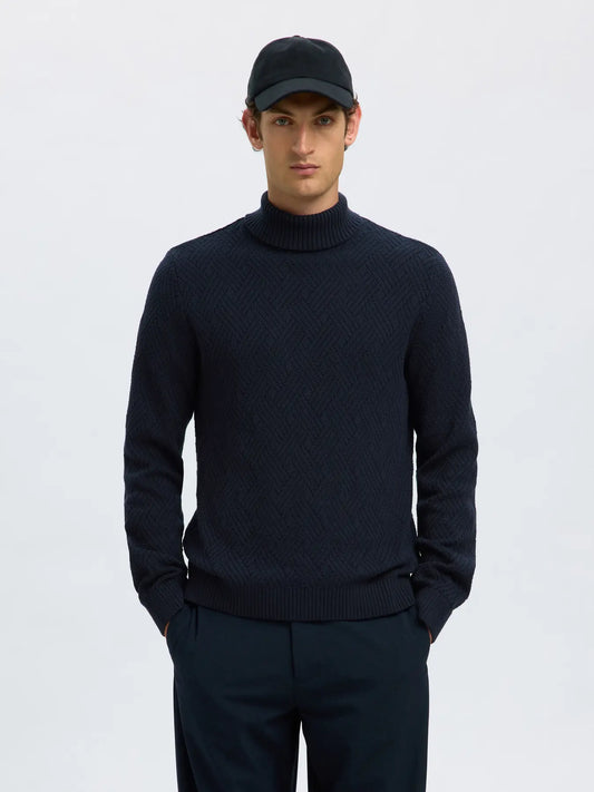 Selected Homme Long Sleeve Knitted Roll Neck Navy