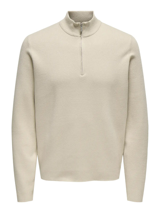 Only & Sons Onscooper Half Zip High Neck Knit Cream