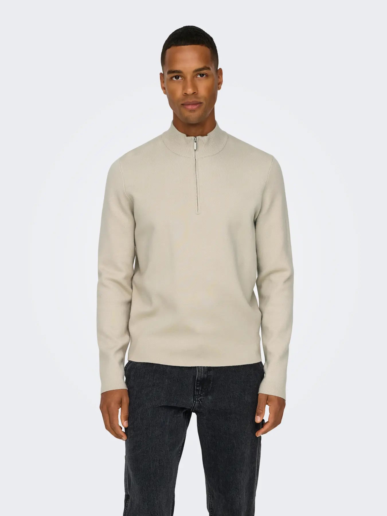 Only & Sons Onscooper Half Zip High Neck Knit Cream