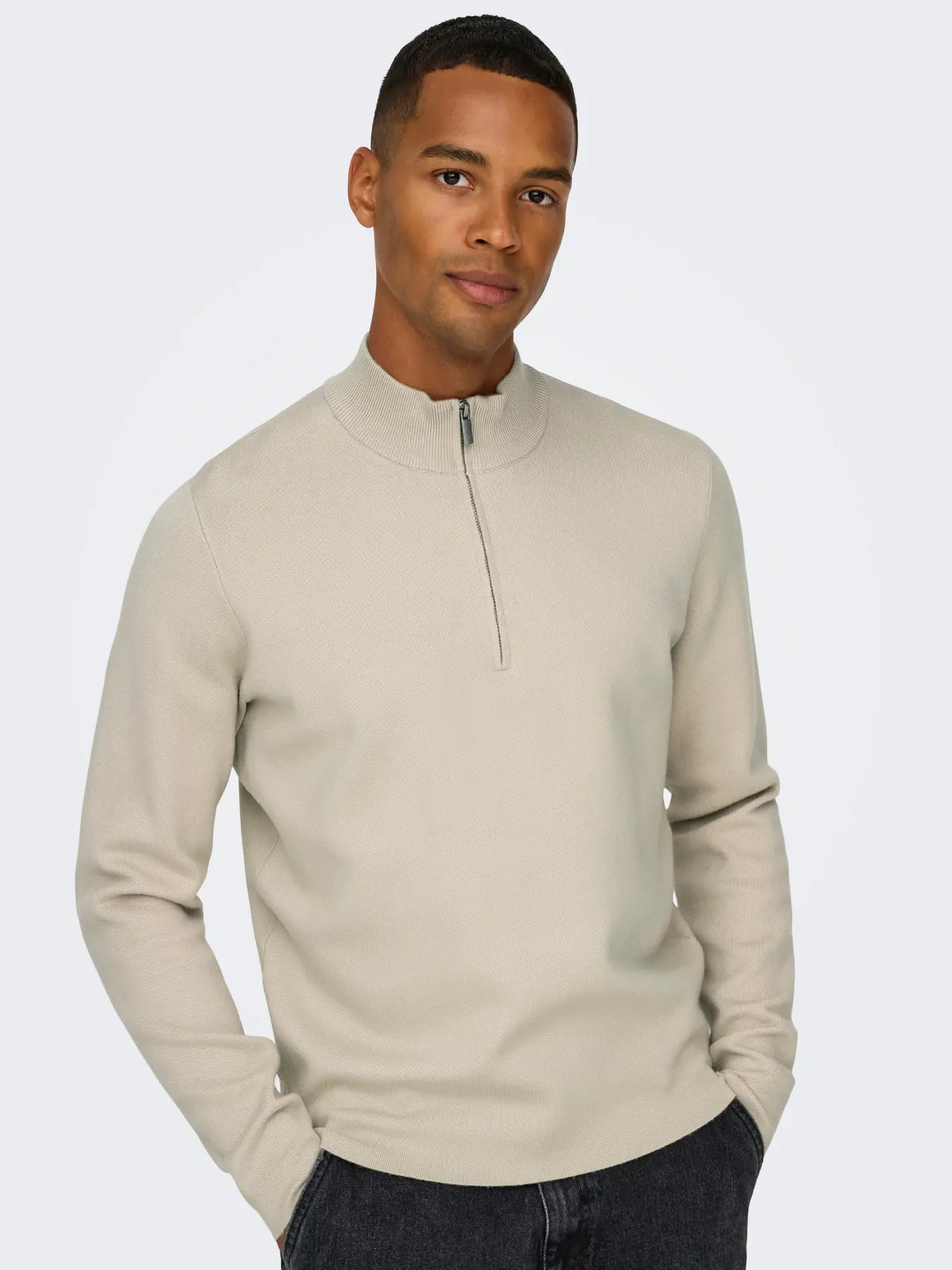 Only & Sons Onscooper Half Zip High Neck Knit Cream