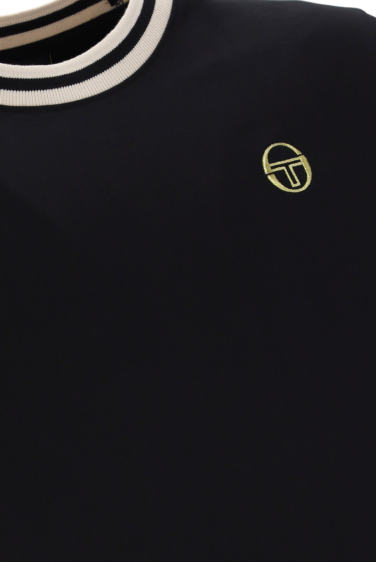 Black Sergio Tacchini Rainer T-Shirt with peyote green accents, soft cotton fabric, and classic fit.