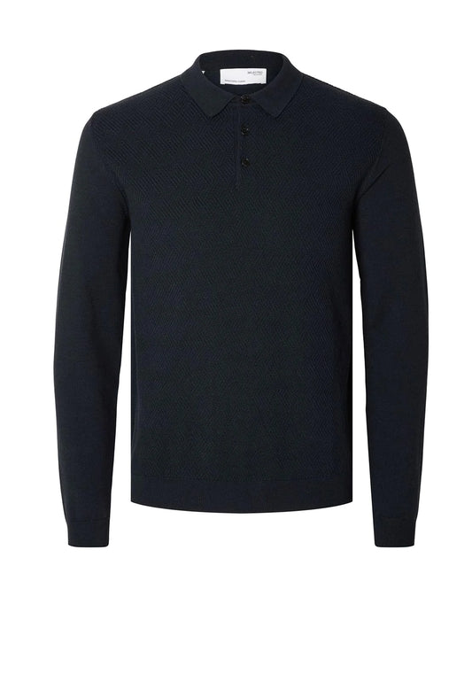 Selected Homme Corner LS Knit Polo In Navy - RD1 Clothing