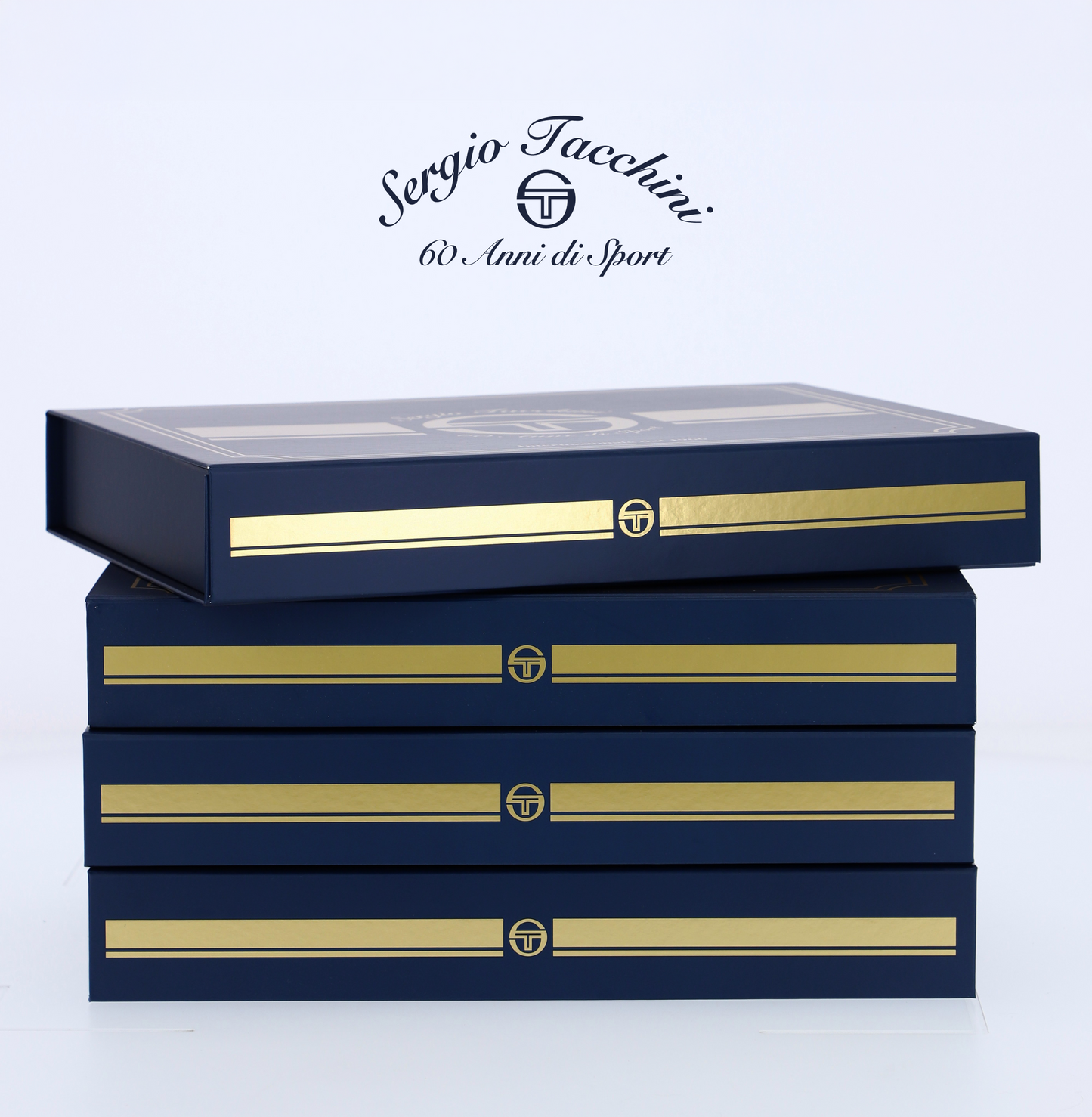 Sergio Tacchini 60th Anniversary Track Top in maritime blue and gardenia, featuring sporty design and branding.