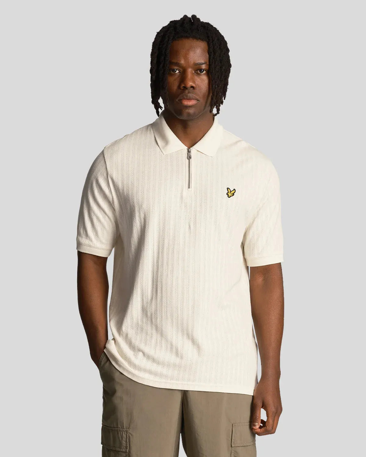 Lyle & Scott Textured Stripe Polo Shirt In Chalk