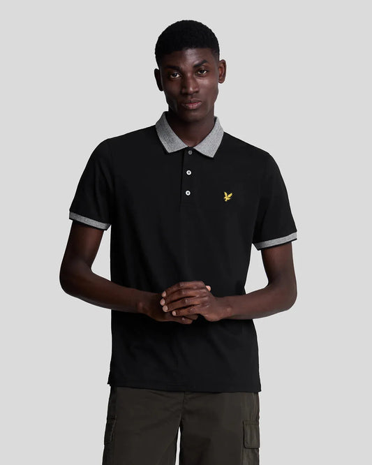 Lyle & Scott Branded Tipped Polo Shirt In Jet Black/ White