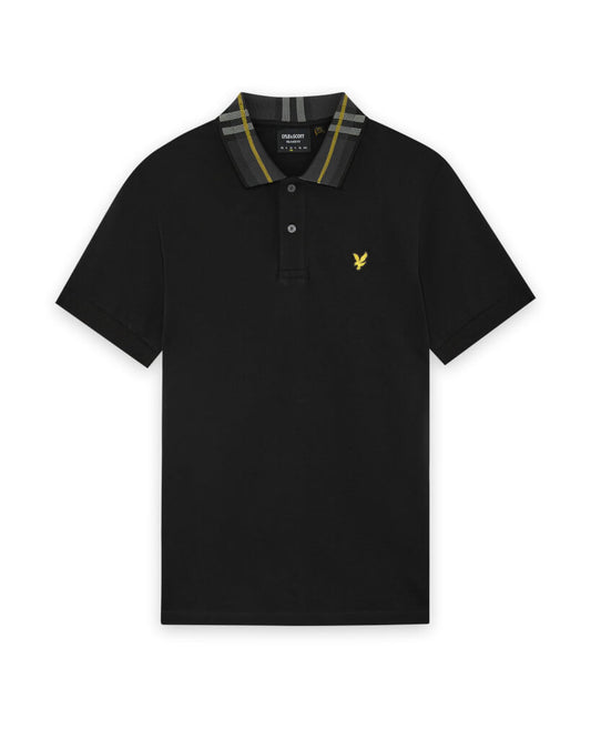 Lyle & Scott Tartan Collar Polo Shirt Jet Black - RD1 Clothing