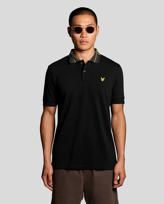 Lyle & Scott Tartan Collar Polo Shirt Jet Black - RD1 Clothing