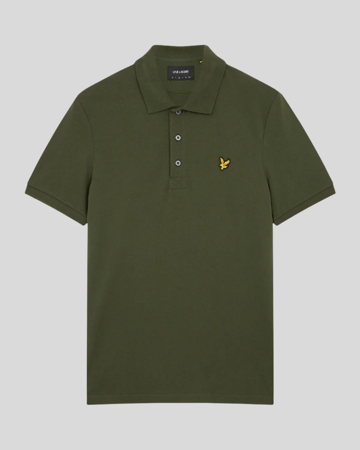 Olive green Lyle & Scott cotton polo shirt with collar and buttons, displayed on a plain background.