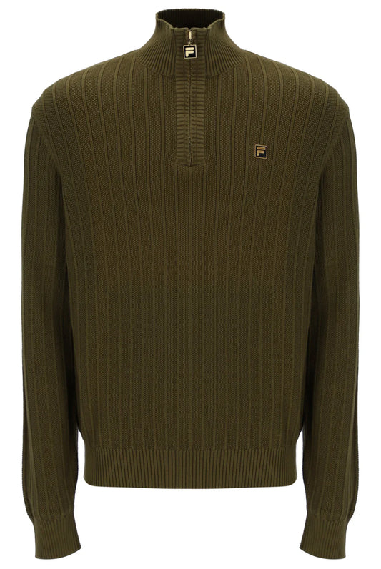 Fila Gold Stevie Quarter Zip Knitted Jumper Dark Olive