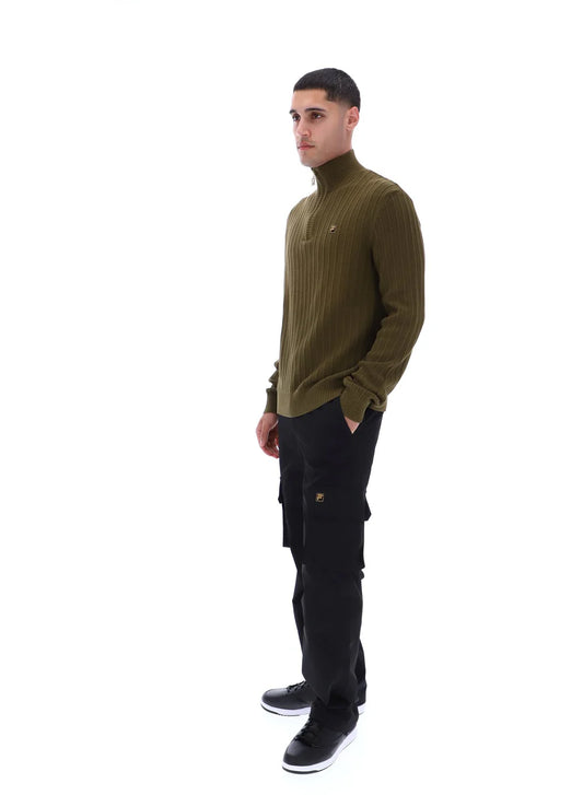 Fila Gold Stevie Quarter Zip Knitted Jumper Dark Olive