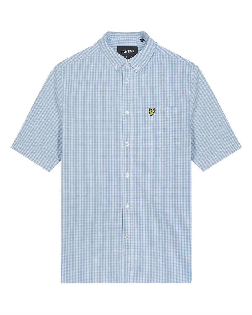 Lyle & Scott Short Sleeve Slim Fit Gingham Shirt LightBlue/White - RD1 Clothing