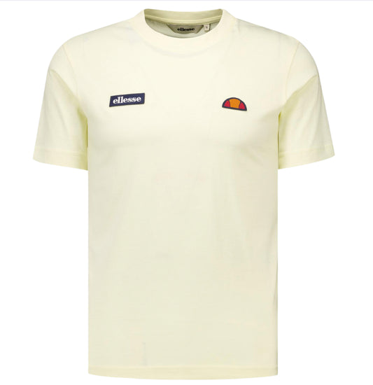 Light yellow Ellesse Floran T-Shirt with a classic fit, featuring the brand's logo on the chest and a smooth cotton fabric.