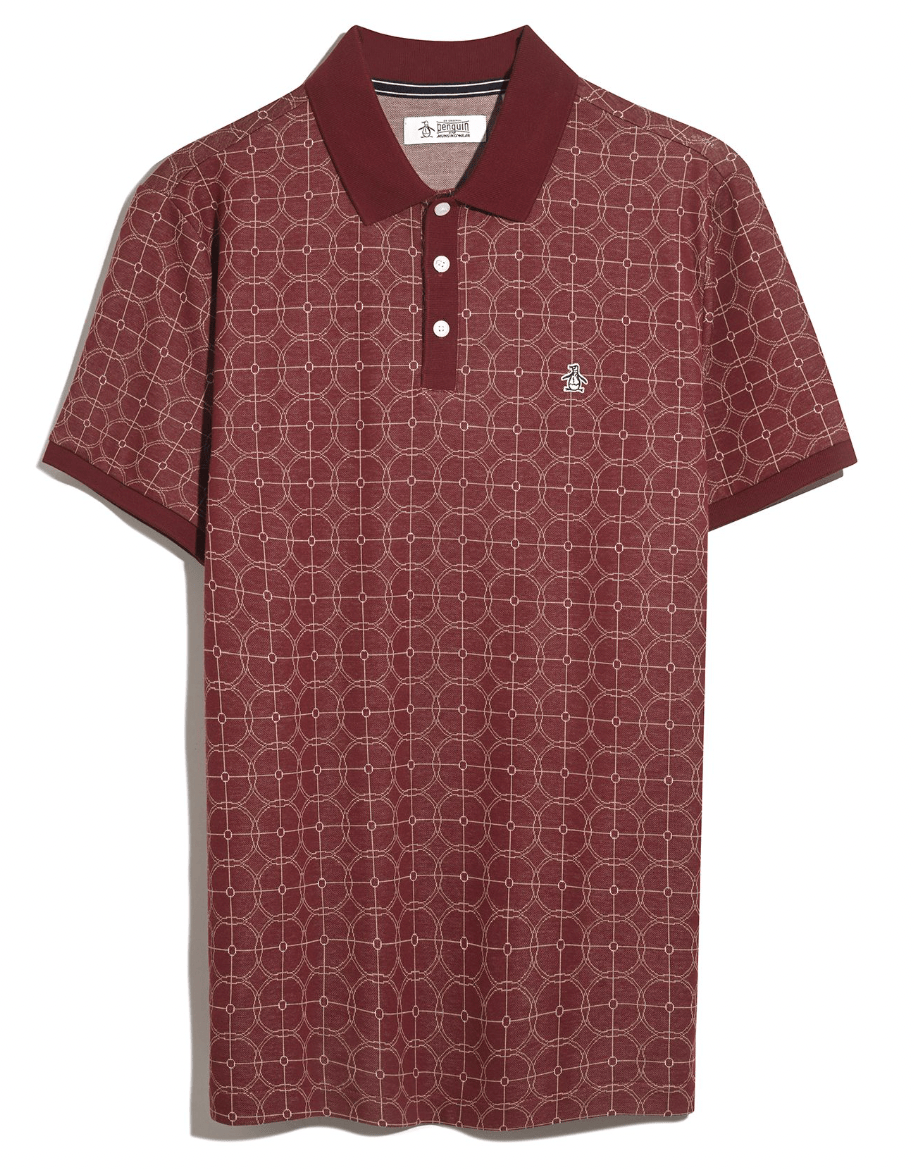 Original Penguin Knitted Jacquard Circles Polo Shirt Cabernet - RD1 Clothing