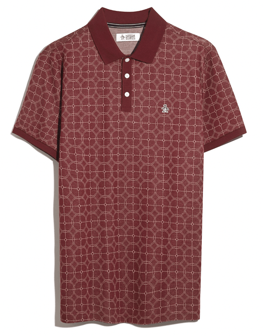 Original Penguin Knitted Jacquard Circles Polo Shirt Cabernet - RD1 Clothing