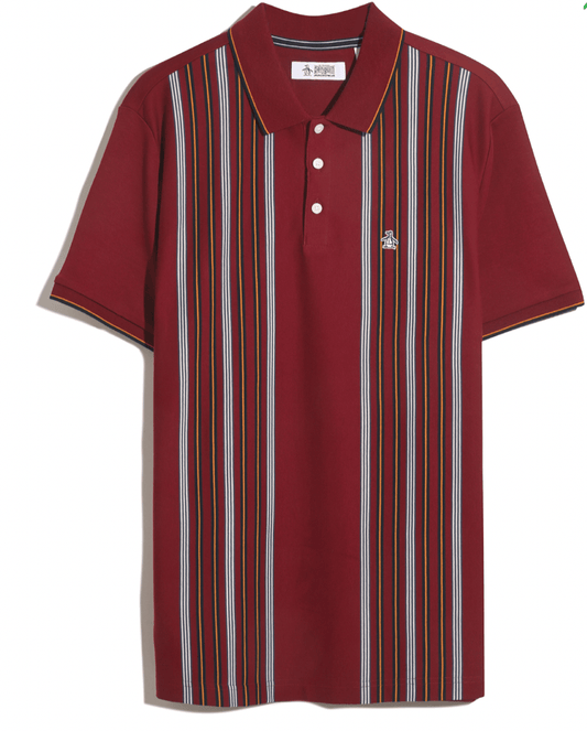 Original Penguin Interlock Vertical Stripe Polo Shirt Cabernet - RD1 Clothing