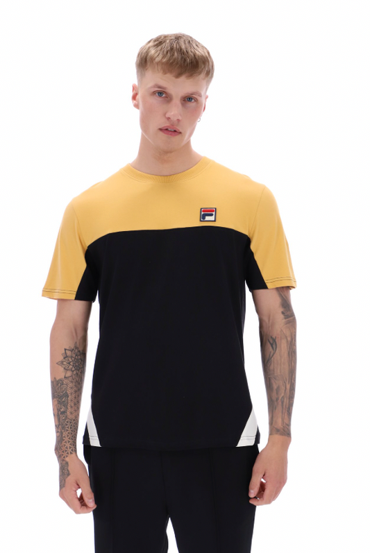 Fila Vintage Tiebreaker Colour Block T-Shirt Oak Buff/Black/Gardenia - RD1 Clothing