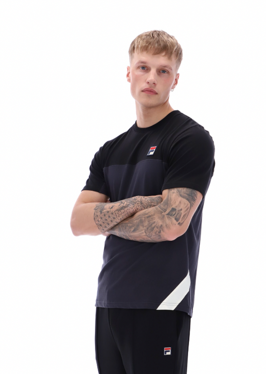 Fila Vintage Tiebreaker Colour Block T-Shirt Black/Charcoal/Gardenia - RD1 Clothing