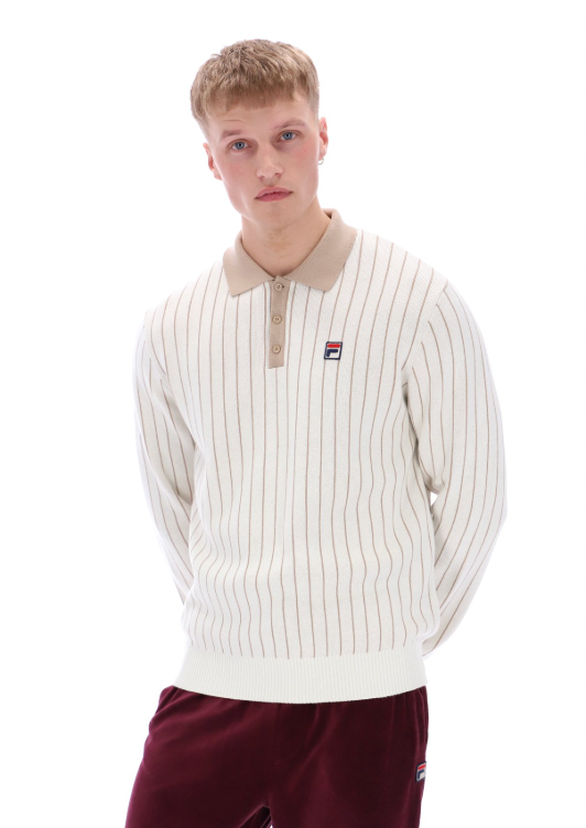 Fila Kobe Original Stripe Knitted L/S Polo Gardenia/Stone - RD1 Clothing