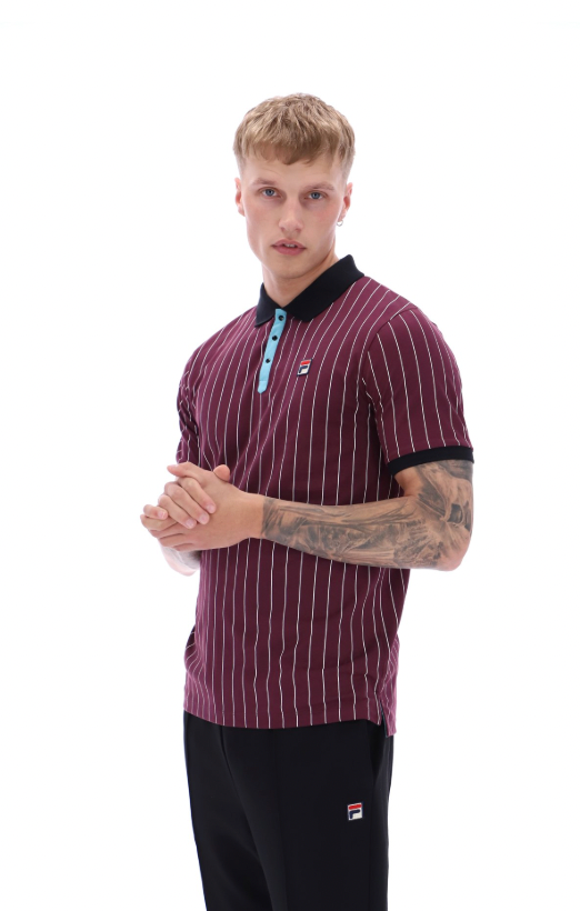 Fila Vintage BB1 Classic Stripped Polo Shirt Fig/Milky Blue/Gardenia/Black - RD1 Clothing