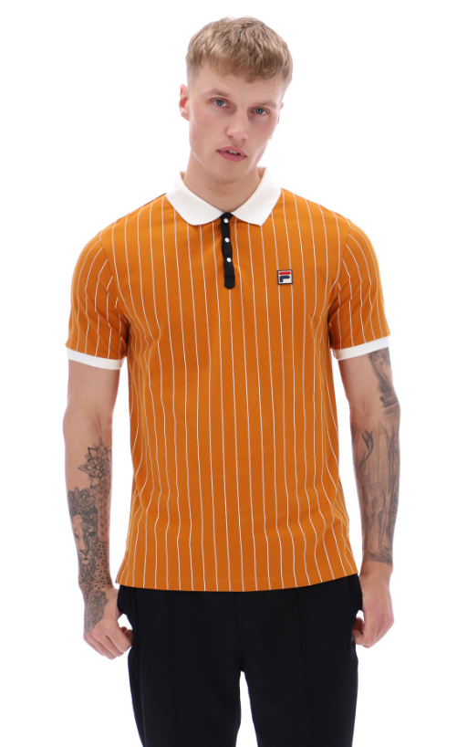Fila Vintage BB1 Classic Stripped Polo Shirt Pumpkin Spice/Gardenia/Black - RD1 Clothing