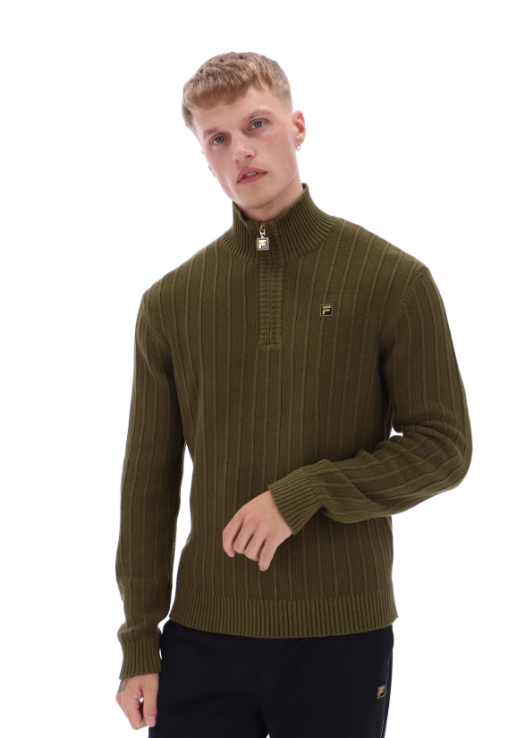 Fila Gold Stevie Quarter Zip Knitted Jumper Dark Olive - RD1 Clothing