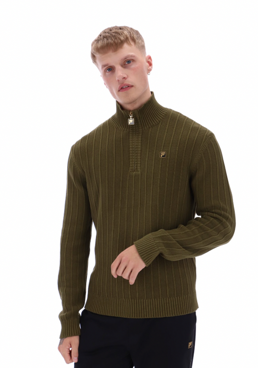 Fila Gold Stevie Quarter Zip Knitted Jumper Dark Olive - RD1 Clothing
