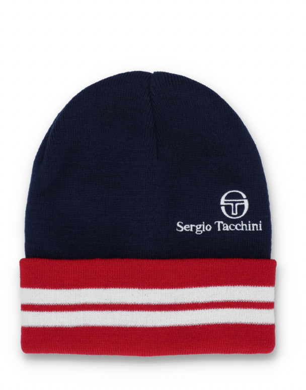Sergio Tacchini Surgis Jacquard Striped Turn Up Beanie Navy