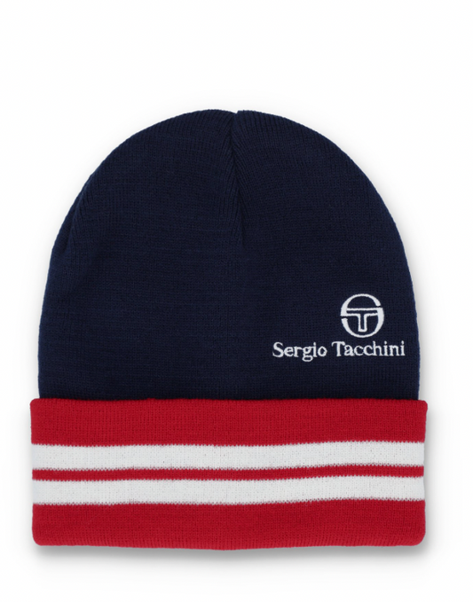 Sergio Tacchini Surgis Jacquard Striped Turn Up Beanie Navy