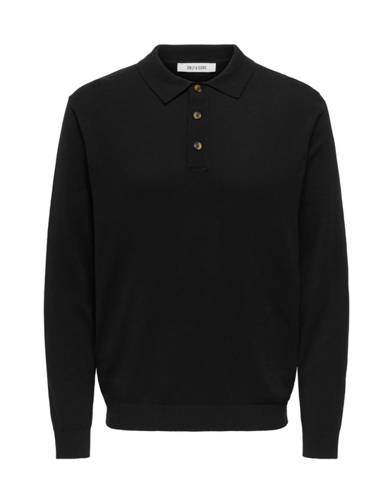 Only & Sons Long Sleeve Knitted Polo Black - RD1 Clothing
